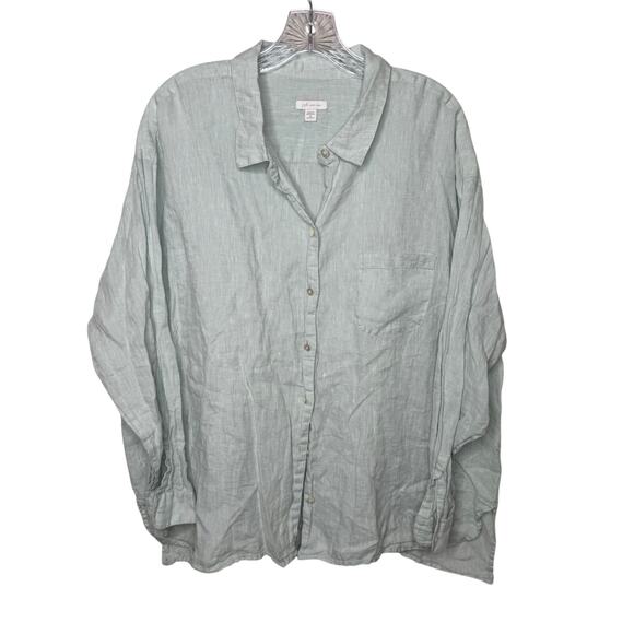 J. Jill Love Linen Button Front Shirt Top Women’s 2X Green 100% Linen Casual - Picture 1 of 7